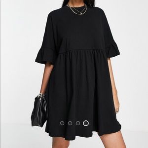 ASOS DESIGN super oversized frill sleeve smock dress in black